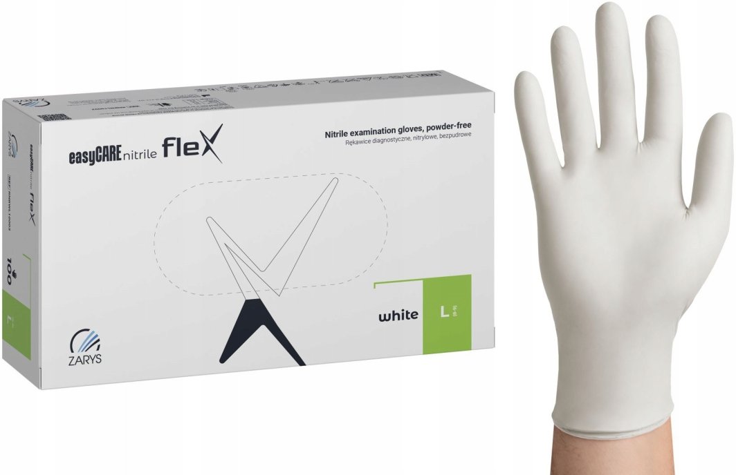 Rękawice diagnostyczne nitryl flex easyCARE L białe 100 szt 1