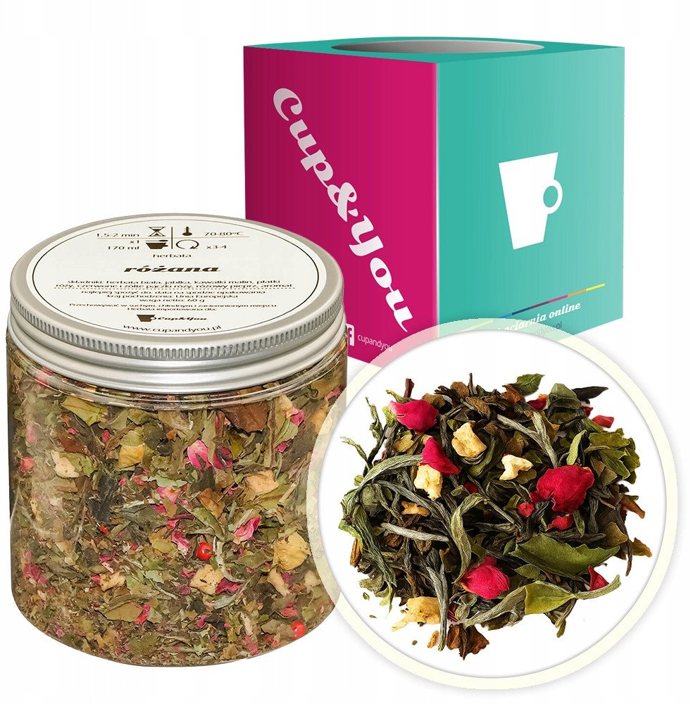 Herbata biała RÓŻANA jabłka maliny płatki i pączki róży różowy pieprz 60g - sypana liściasta herbata PREMIUM Cup&You 1
