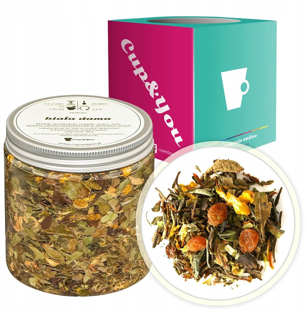 Herbata biała BIAŁA DAMA ananas kwiat pomarańczy dziewanna rodzynki 80g - sypana liściasta herbata PREMIUM Cup&You 1