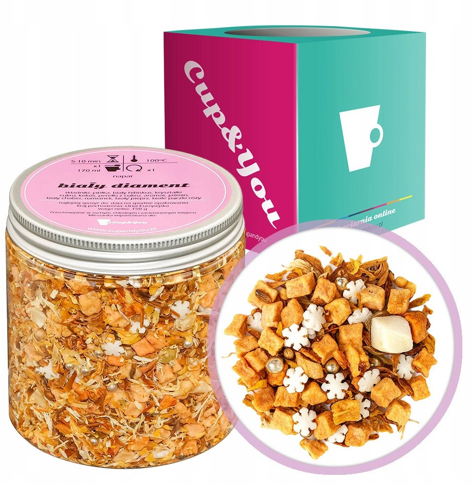 Najlepsza herbata owocowa BIAŁY DIAMENT kokos perełki z cukru 150g - herbata sypana liściasta napar z suszu PREMIUM Cup&You 1