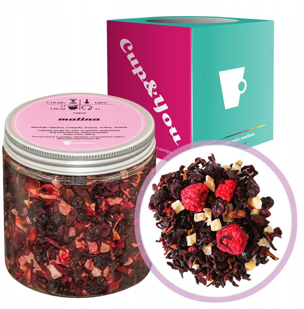 Najlepsza herbata owocowa MALINA rodzynki ananas hibiskus 200g napar - herbata sypana liściasta napar z suszu PREMIUM Cup&You 1