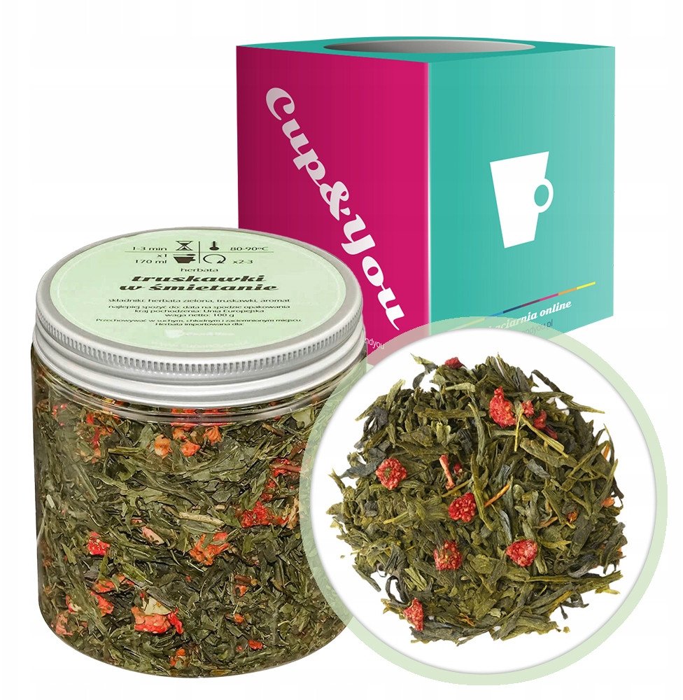 Herbata zielona TRUSKAWKI W ŚMIETANIE truskawki na prezent upominek - sypana liściasta herbata PREMIUM Cup&You 1