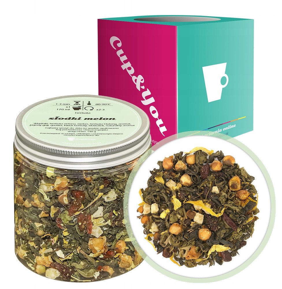 Herbata zielona SŁODKI MELON melon bławatek jagody goji kwiat herbaty 140g - sypana liściasta herbata PREMIUM Cup&You 1