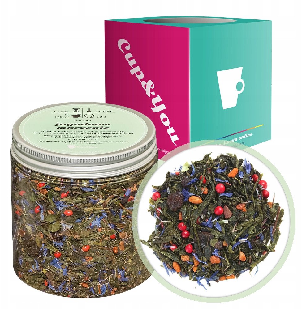 Herbata zielona JAGODOWE MARZENIE jagody bławatek rodzynki na prezent 120g - sypana liściasta herbata PREMIUM Cup&You 1