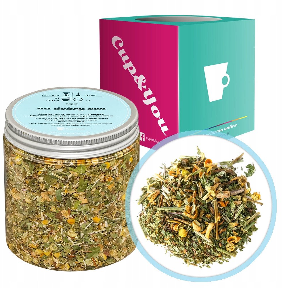 Herbata ziołowa uspokajająca rozkurczowa NA DOBRY SEN melisa rumianek 80g - herbata sypana liściasta napar ziołowy PREMIUM Cup&You 1
