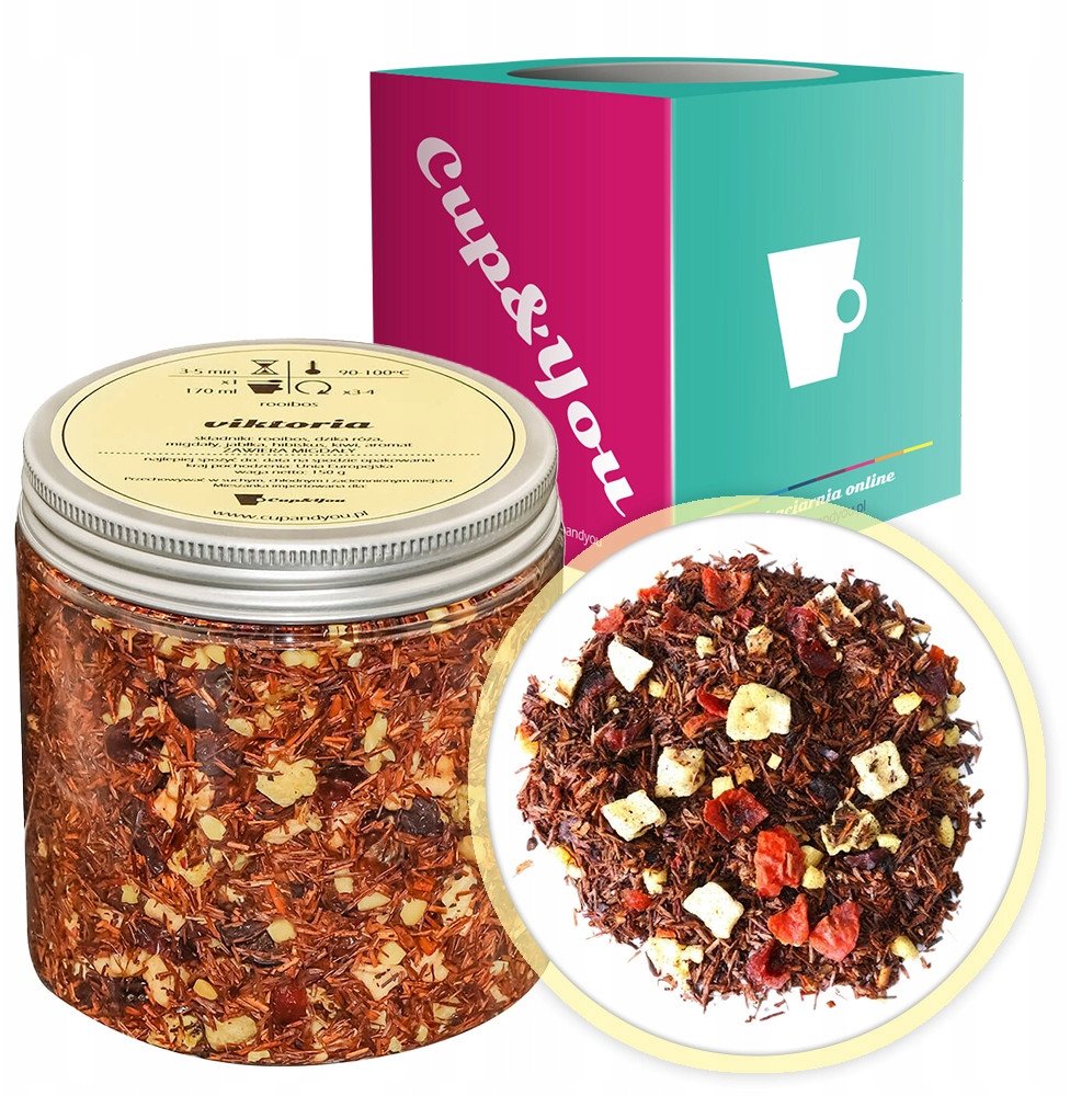 Herbata Rooibos VIKTORIA czerwonokrzew bez kofeiny jabłka dzika róża 150g - herbata sypana liściasta napar z czerwonokrzewu PREMIUM Cup&You 1