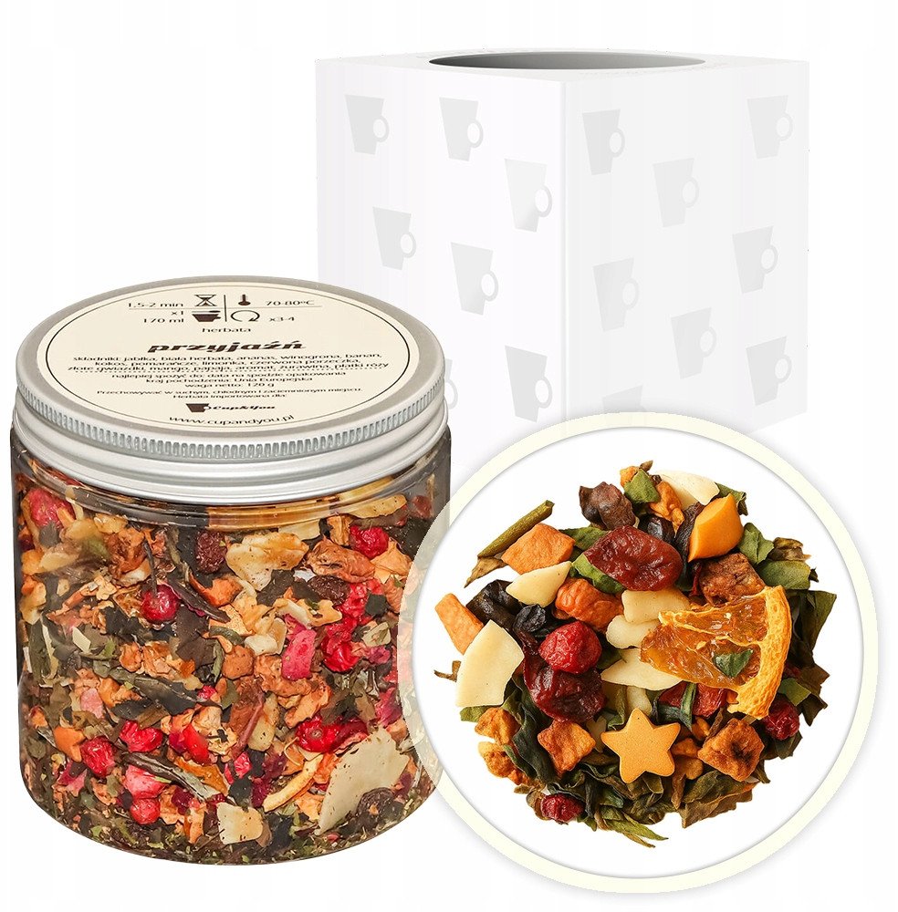 Herbata biała PRZYJAŹŃ papaja mango jabłka żurawina czerwona porzeczka 120g - sypana liściasta herbata PREMIUM Cup&You 1