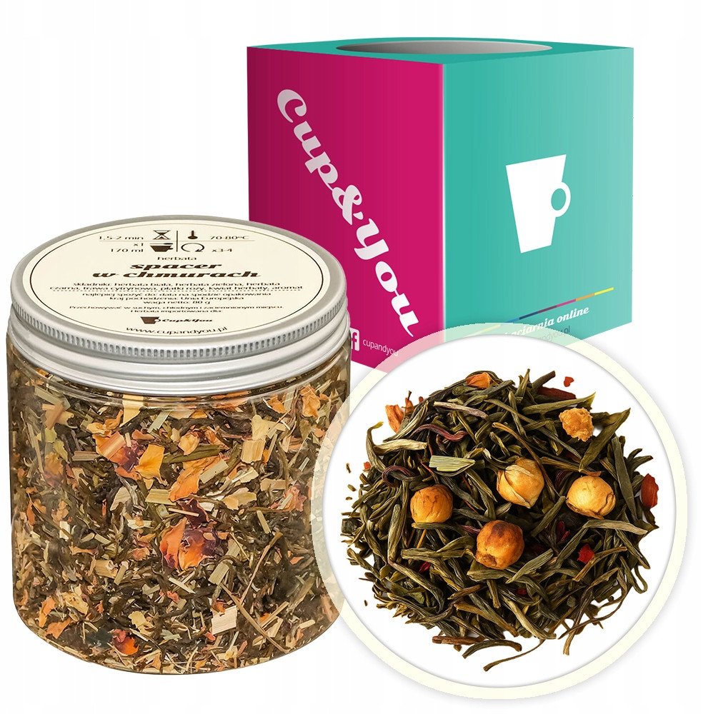 Herbata biała SPACER W CHMURACH trawa cytrynowa płatki róży 80g - sypana liściasta herbata PREMIUM Cup&You 1