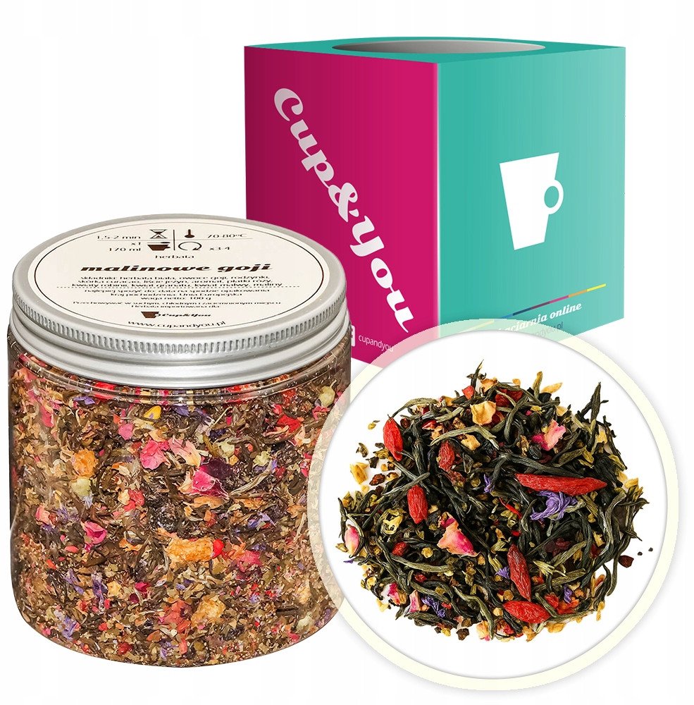 Herbata biała MALINOWE GOJI płatki róży liście jeżyn maliny granat 100g - sypana liściasta herbata PREMIUM Cup&You 1