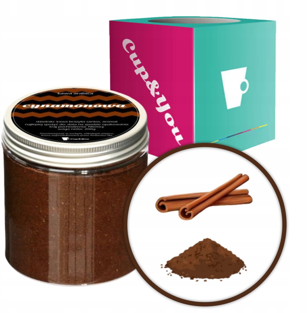 Kawa aromatyzowana o smaku CYNAMONOWYM mielona ARABICA VEKI Cup&You 200g na prezent upominek dla kobiety mężczyzny faceta mamy taty żony męża 1