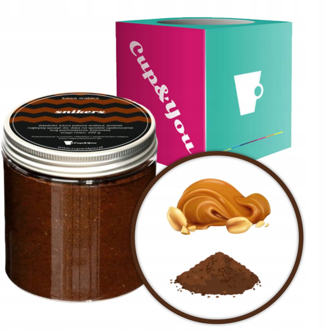 Kawa aromatyzowana o smaku Snickers mielona deserowa ARABICA Cup&You 200g na prezent upominek dla kobiety mężczyzny faceta mamy taty żony męża 1
