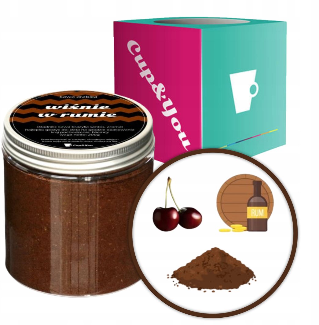 Kawa aromatyzowana smakowa WIŚNIE W RUMIE mielona ARABICA Cup&You 200g na prezent upominek dla kobiety mężczyzny faceta mamy taty żony męża 1