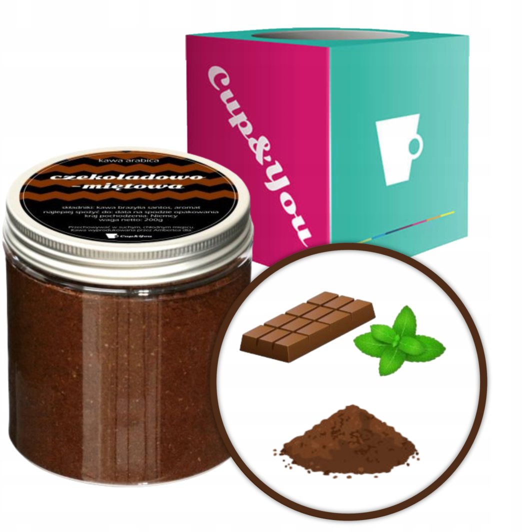 Kawa aromatyzowana smak CZEKOLADOWO MIĘTOWA mielona ARABICA PREMIUM 200g na prezent upominek dla kobiety mężczyzny faceta mamy taty żony męża 1