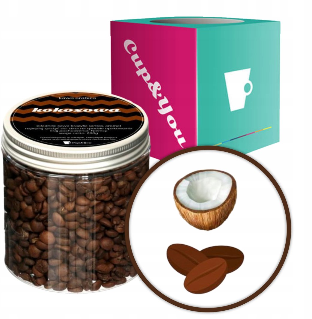 Kawa aromatyzowana o smaku KOKOSOWYM ziarnista ARABICA Cup&You 200g na prezent upominek dla kobiety mężczyzny faceta mamy taty żony męża 1