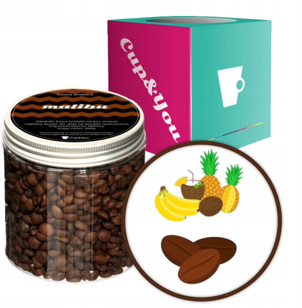 Kawa aromatyzowana o smaku MALIBU ziarnista ARABICA Cup&You PREMIUM 200g na prezent upominek dla kobiety mężczyzny faceta mamy taty żony męża 1