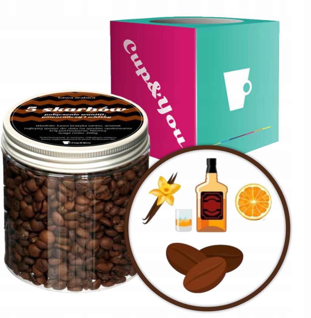 Kawa aromatyzowana o smaku 5 SKARBÓW ziarnista ARABICA Cup&You 200g PREMIUM na prezent upominek dla kobiety mężczyzny faceta mamy taty żony męża 1