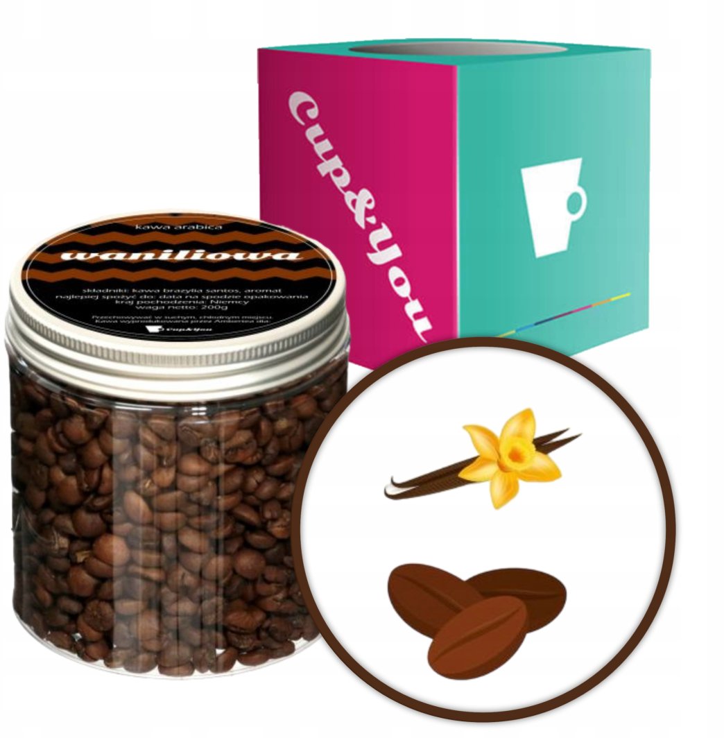 Kawa aromatyzowana o smaku WANILIOWYM ziarnista ARABICA Cup&You 200g na prezent upominek dla kobiety mężczyzny faceta mamy taty żony męża 1