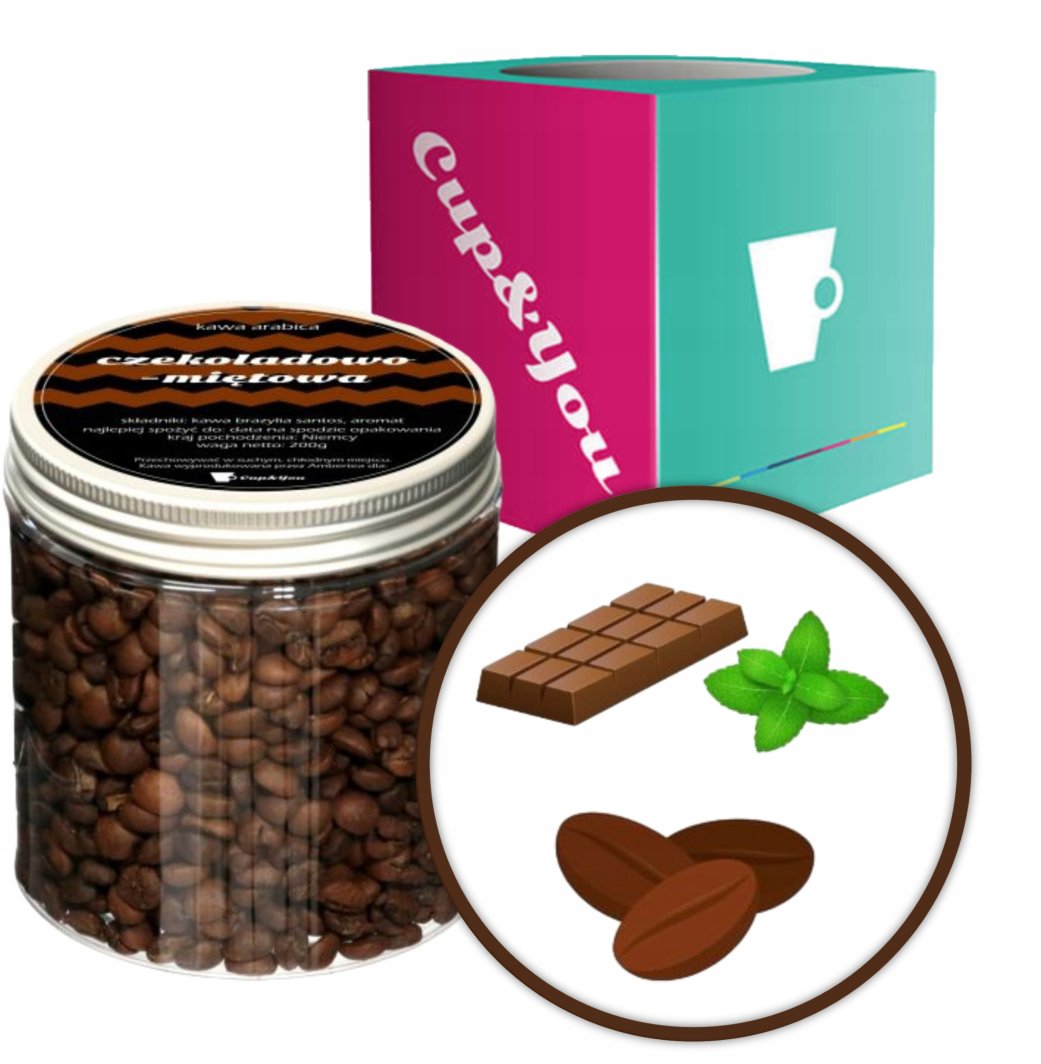 Kawa aromatyzowana smak CZEKOLADOWO - MIĘTOWA ziarnista ARABICA 200g na prezent upominek dla kobiety mężczyzny faceta mamy taty żony męża 1