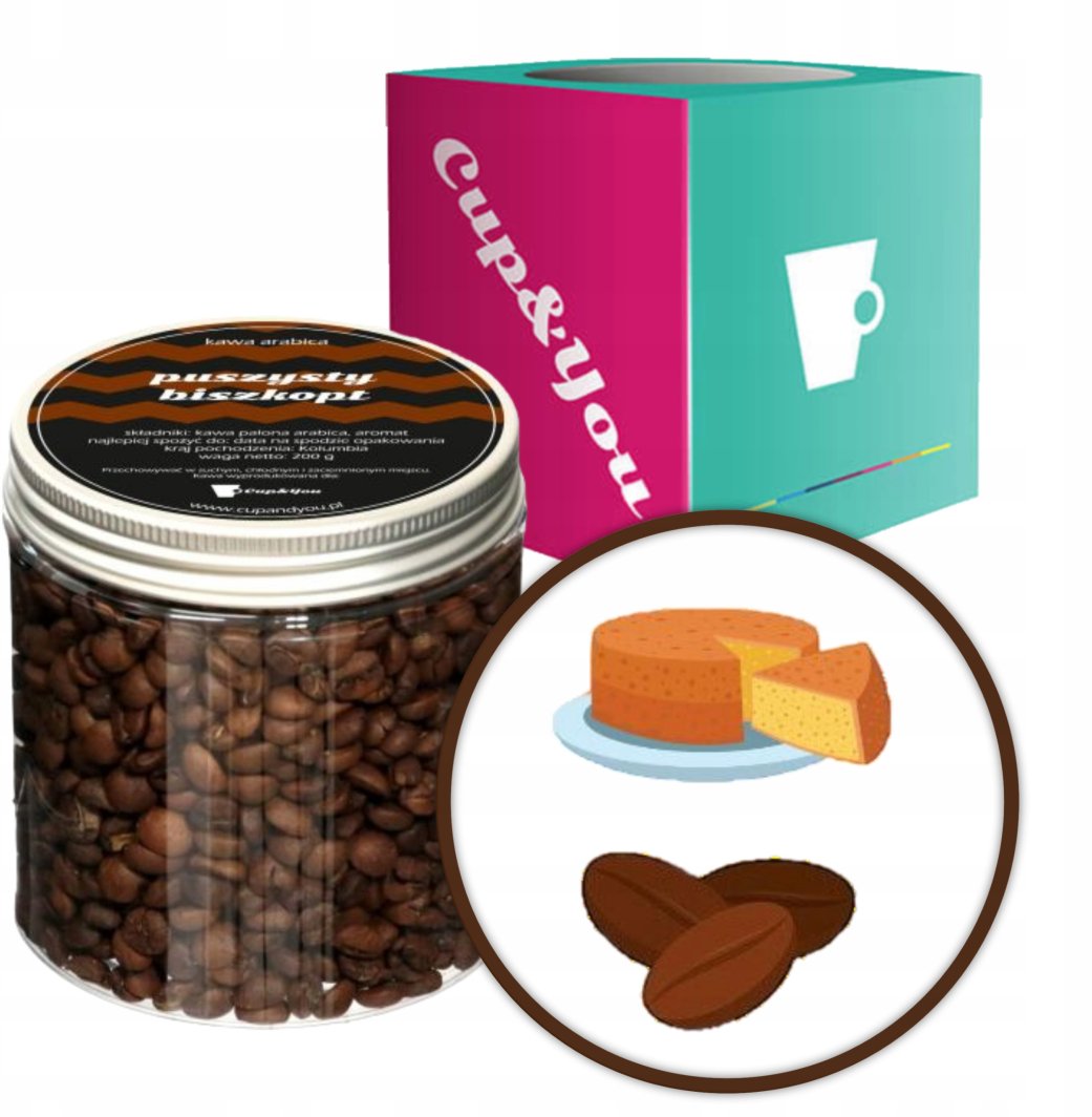 Kawa aromatyzowana smakowa ziarnista PUSZYSTY BISZKOPT ARABICA Cup&You 200g na prezent upominek dla kobiety mężczyzny faceta mamy taty żony męża 1