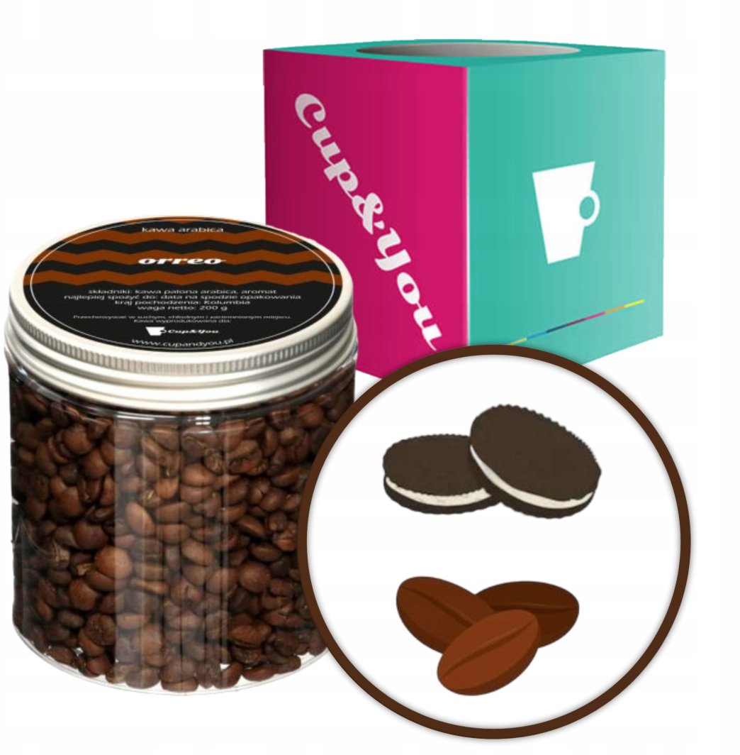 Kawa aromatyzowana o smaku Orreo ziarnista ARABICA Cup&You PREMIUM 200g na prezent upominek dla kobiety mężczyzny faceta mamy taty żony męża 1