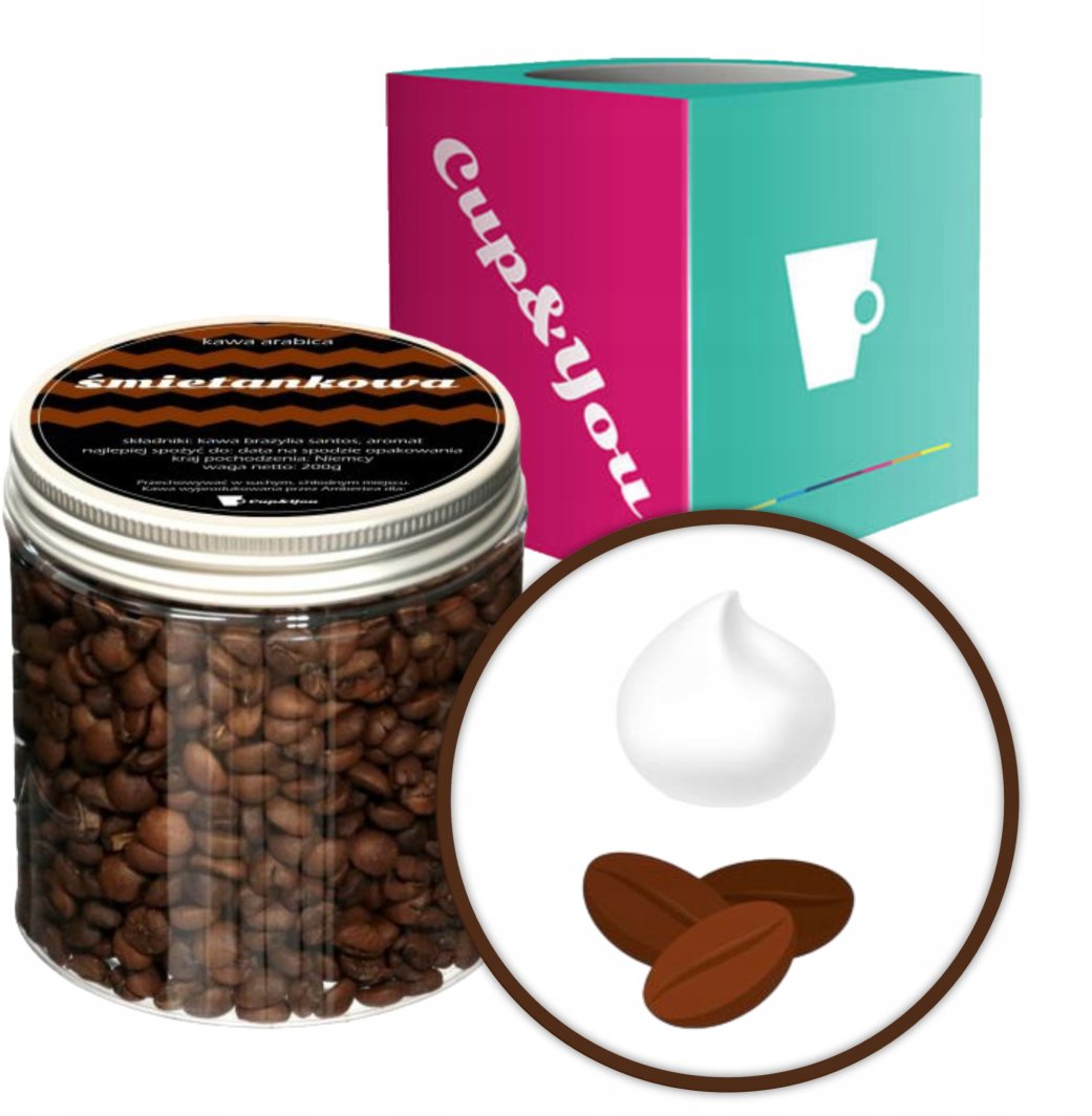 Kawa aromatyzowana o smaku ŚMIETANKOWYM ziarnista ARABICA Cup&You 200g na prezent upominek dla kobiety mężczyzny faceta mamy taty żony męża 1