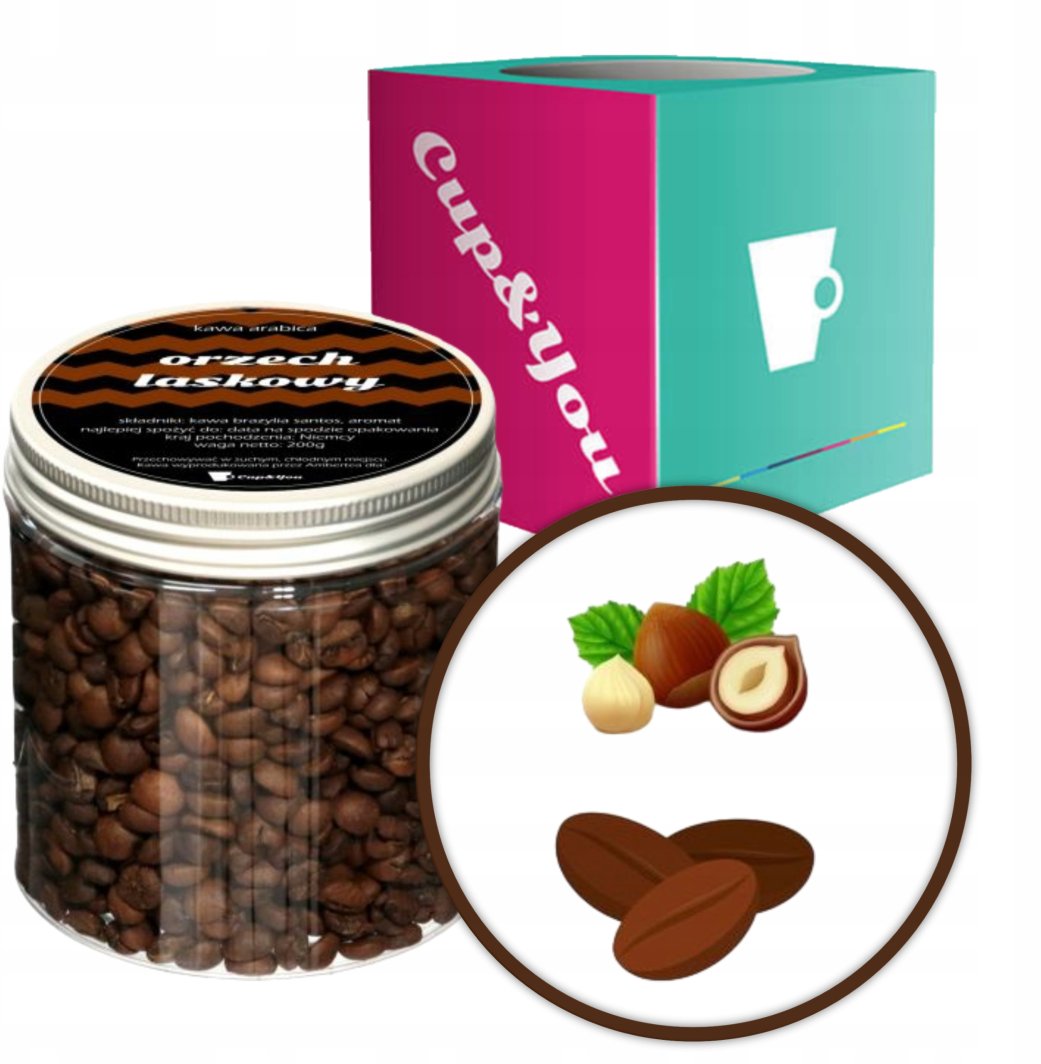 Kawa aromatyzowana smakowa ORZECH LASKOWY ziarnista ARABICA Cup&You 200g na prezent upominek dla kobiety mężczyzny faceta mamy taty żony męża 1