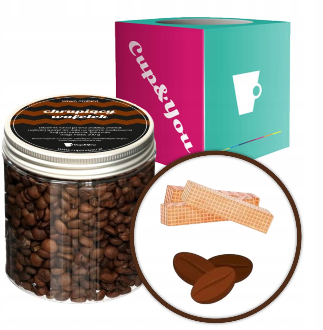 Kawa aromatyzowana ziarnista smak CHRUPIĄCY WAFELEK ARABICA Cup&You 200g na prezent upominek dla kobiety mężczyzny faceta mamy taty żony męża 1