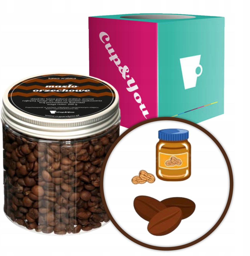 Kawa aromatyzowana ziarnista smak MASŁO ORZECHOWE ARABICA Cup&You 200g na prezent upominek dla kobiety mężczyzny faceta mamy taty żony męża 1