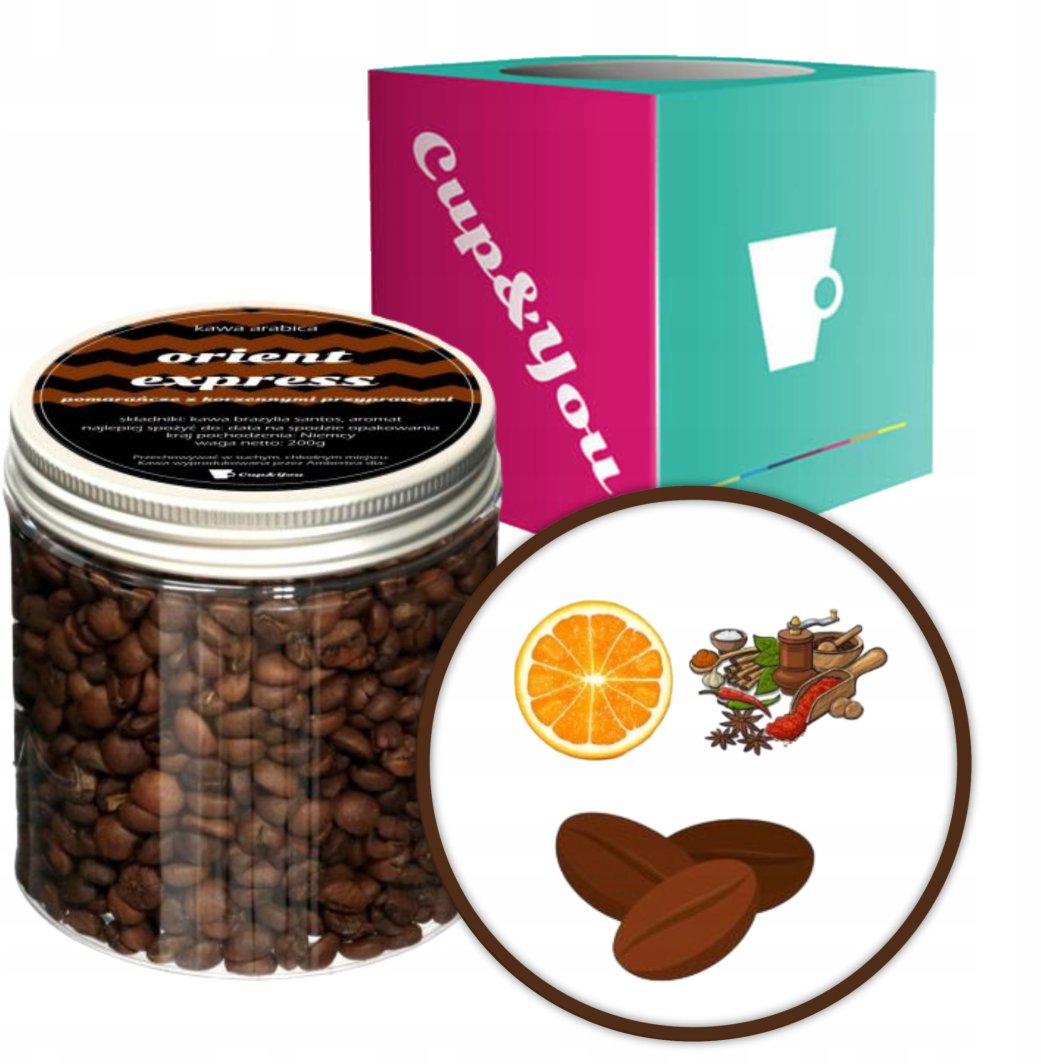 Kawa aromatyzowana smakowa ORIENT EXPRESS ziarnista ARABICA Cup&You 200g na prezent upominek dla kobiety mężczyzny faceta mamy taty żony męża 1