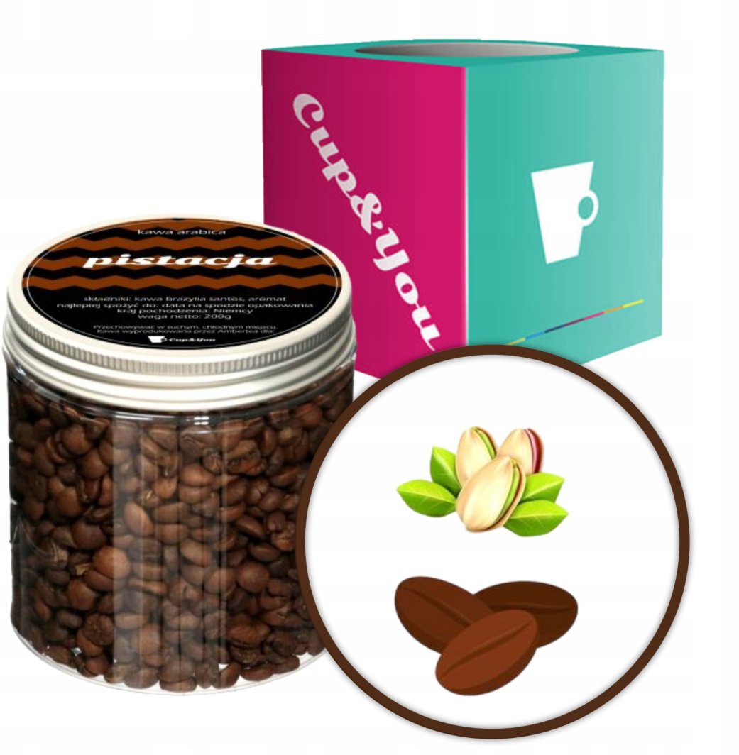 Kawa aromatyzowana o smaku PISTACJI ziarnista ARABICA Cup&You PREMIUM 200g na prezent upominek dla kobiety mężczyzny faceta mamy taty żony męża 1