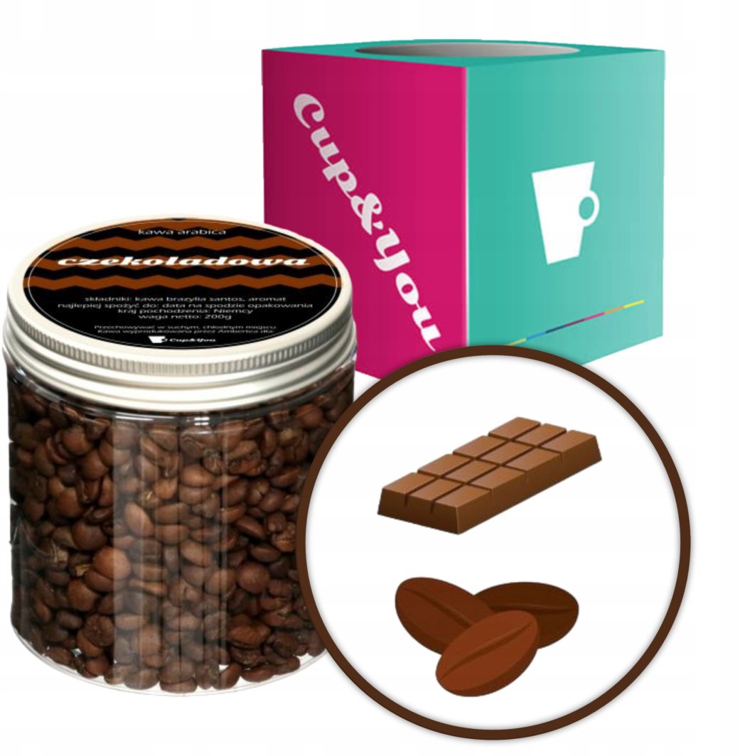 Kawa aromatyzowana o smaku CZEKOLADOWYM ziarnista ARABICA 200g PREMIUM na prezent upominek dla kobiety mężczyzny faceta mamy taty żony męża