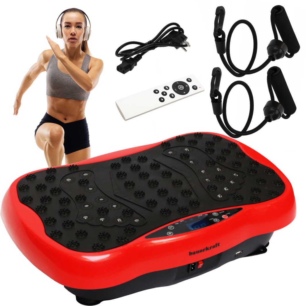 Platforma treningowa wibrująca wibracyjna masażer z pilotem i muzyką Bauerkraft czerwona 1