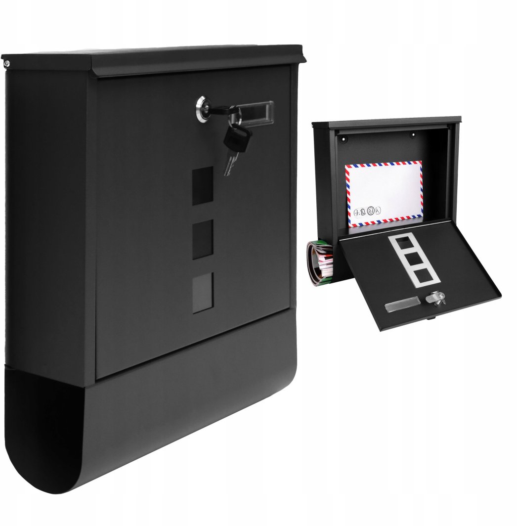Duża skrzynka pocztowa na listy gazety ulotki pocztę A4 czarna 1