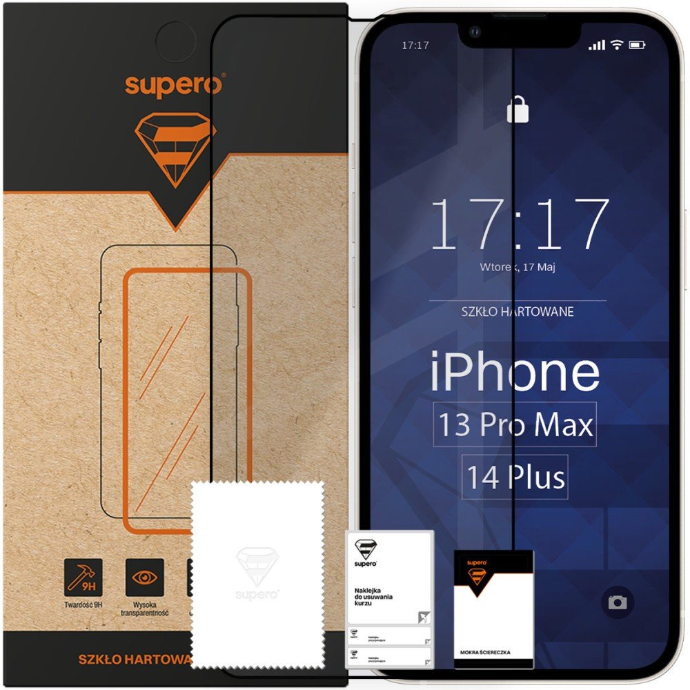 Szkło hartowane Supero do iPhone 13 Pro Max/14 Plus, z czarną ramką 1