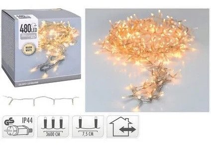 LAMPKI CHOINKOWE ŁAŃCUCH ŚWIETLNY 480 LED CIEPŁY BIAŁY PRZEŹROCZYSTY PRZEWÓD 1