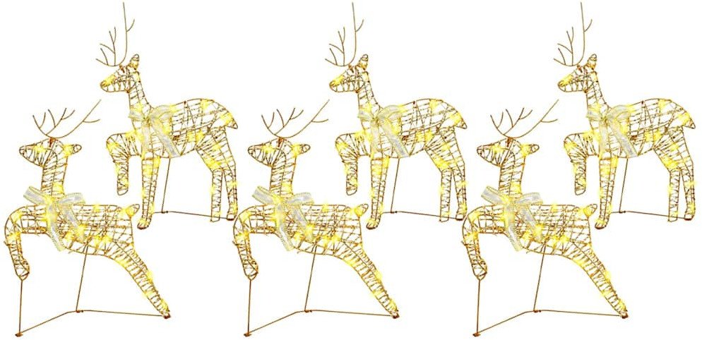 vidaXL LED Renifery z 180 diodami LED 6 pcs złoty PET