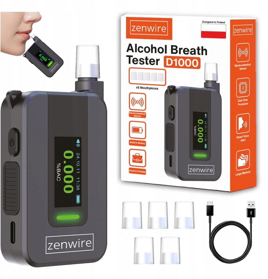 Alkomat Policyjny Elektrochemiczny AI Bezustnikowy Profesjonalny 6x Ustniki  Zenwire D1000 1