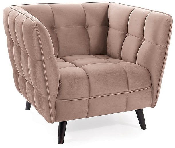 Fotel tapicerowany CASTELLO 1 VELVET ciemno beżowy/wenge