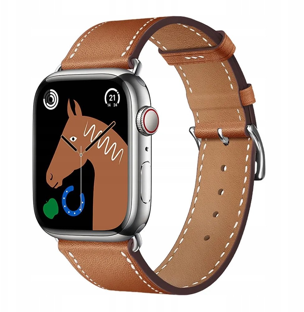 Pasek do Apple Watch Forcell F-Design FA20 dziurki skóra ekologiczna 42 / 44 / 45 / 49 mm brązowy