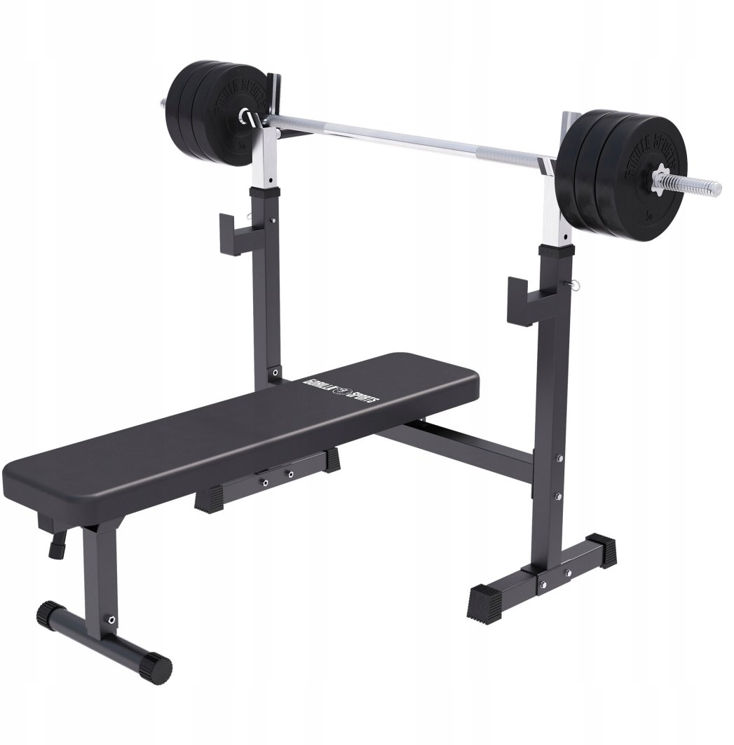 Ławka szeroka pod sztangę 3w1 zestaw bitumiczny 40 kg, sztanga 1