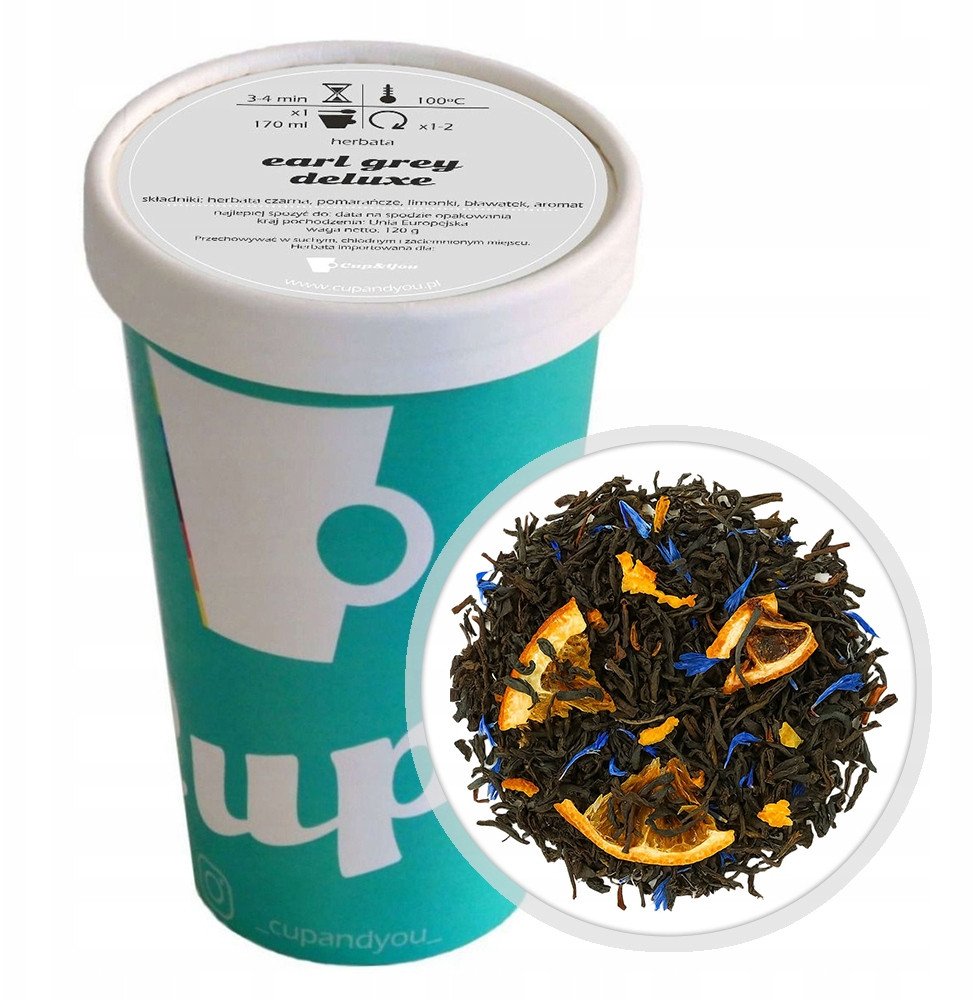 Herbata czarna EARL GREY DELUXE pomarańcze bławatek limonki na prezent 120g - herbata liściasta sypana mieszanka napar susz 1