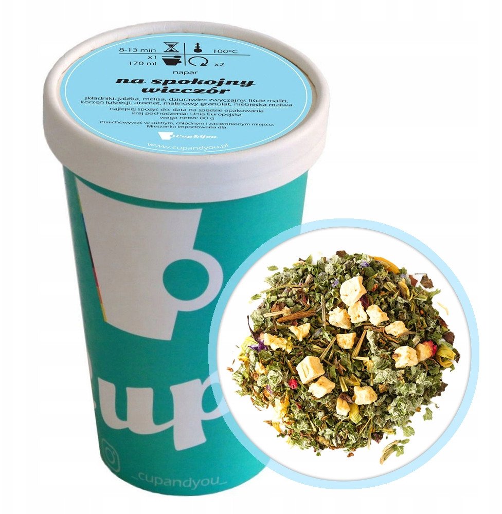 Herbata ziołowa uspokajająca NA SPOKOJNY WIECZÓR melisa liście malin 80g - herbata liściasta sypana mieszanka napar susz 1