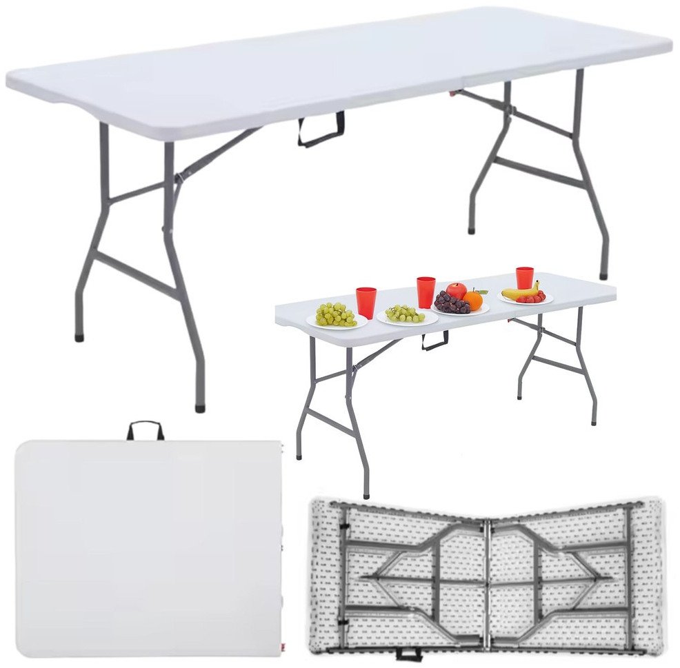 Stół Składany Z Blokadą Cateringowy Bankietowy Stolik Biały 180 x 74 cm 1
