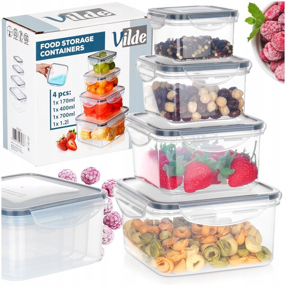 Pojemniki na żywność z pokrywką i uszczelką 4 szt.