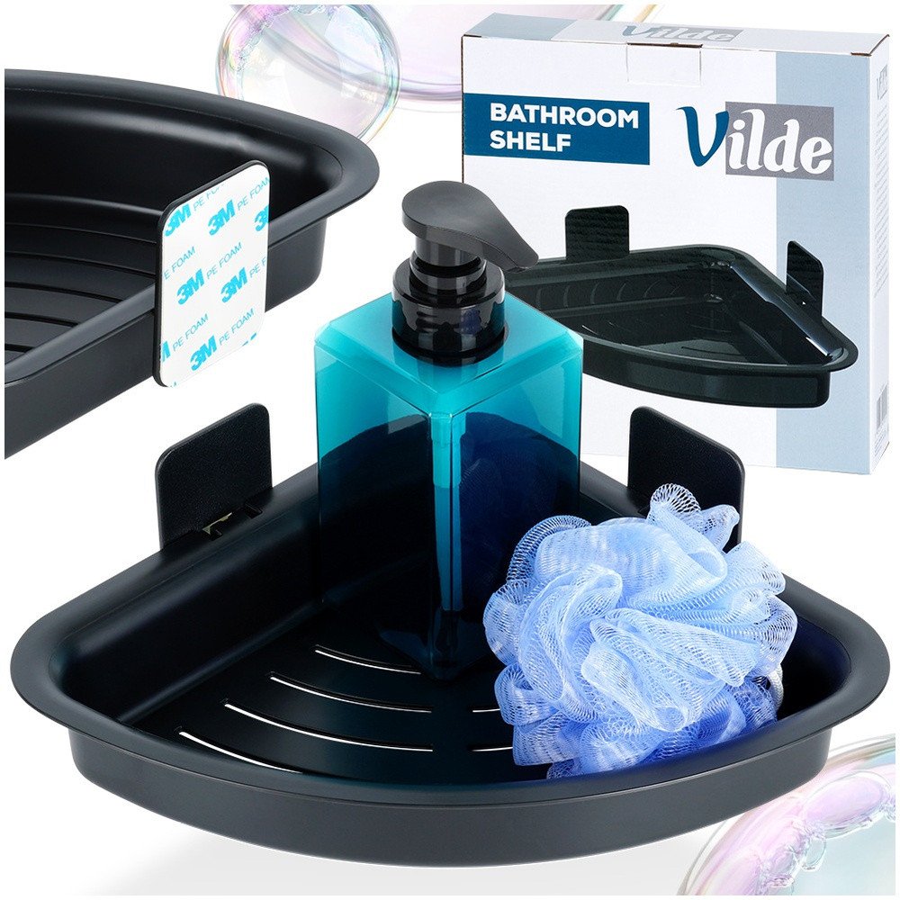 Półka pod prysznic czarna narożna przyklejana 28x22x8 cm 1