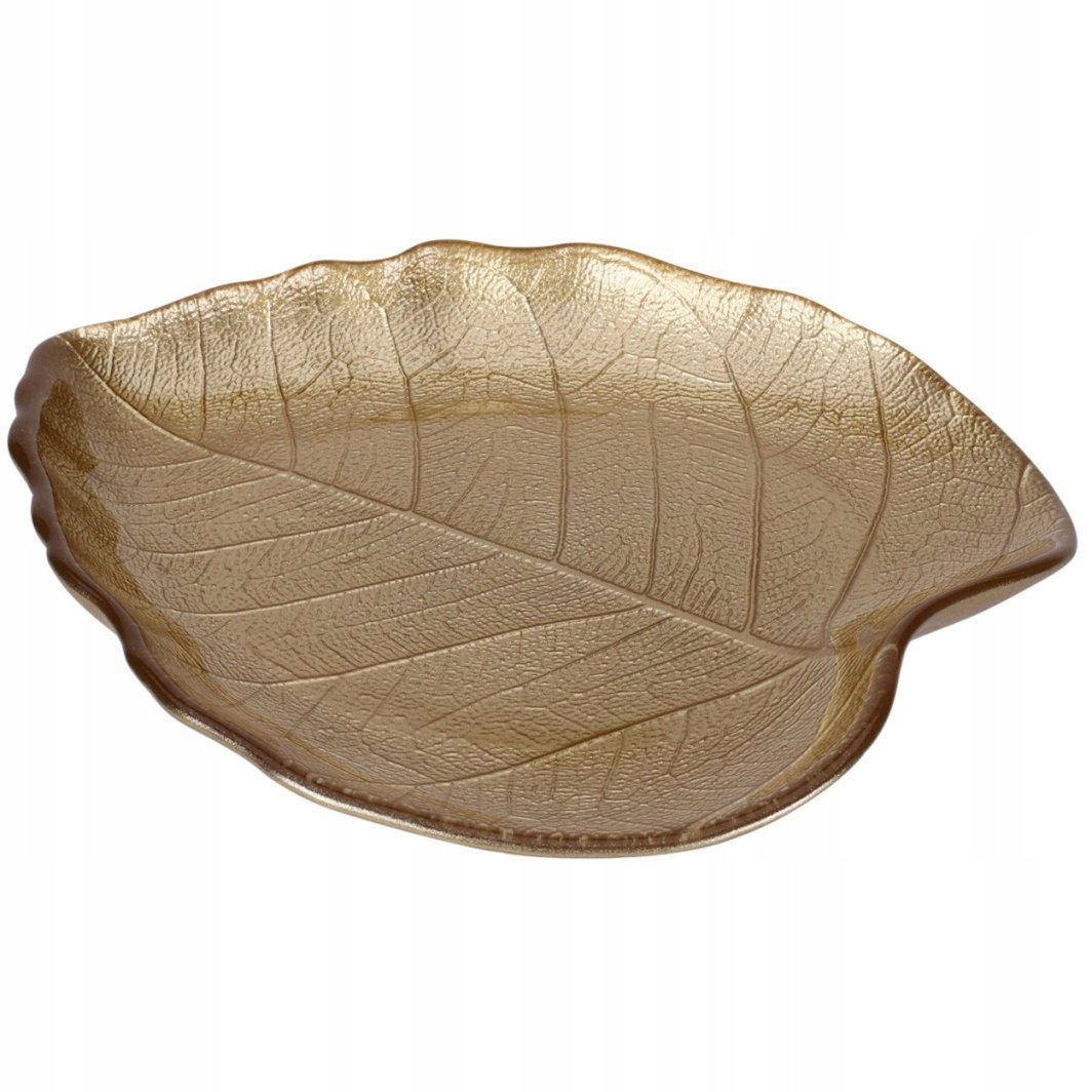 Talerz do serwowania szklany złoty liść 18x16 cm