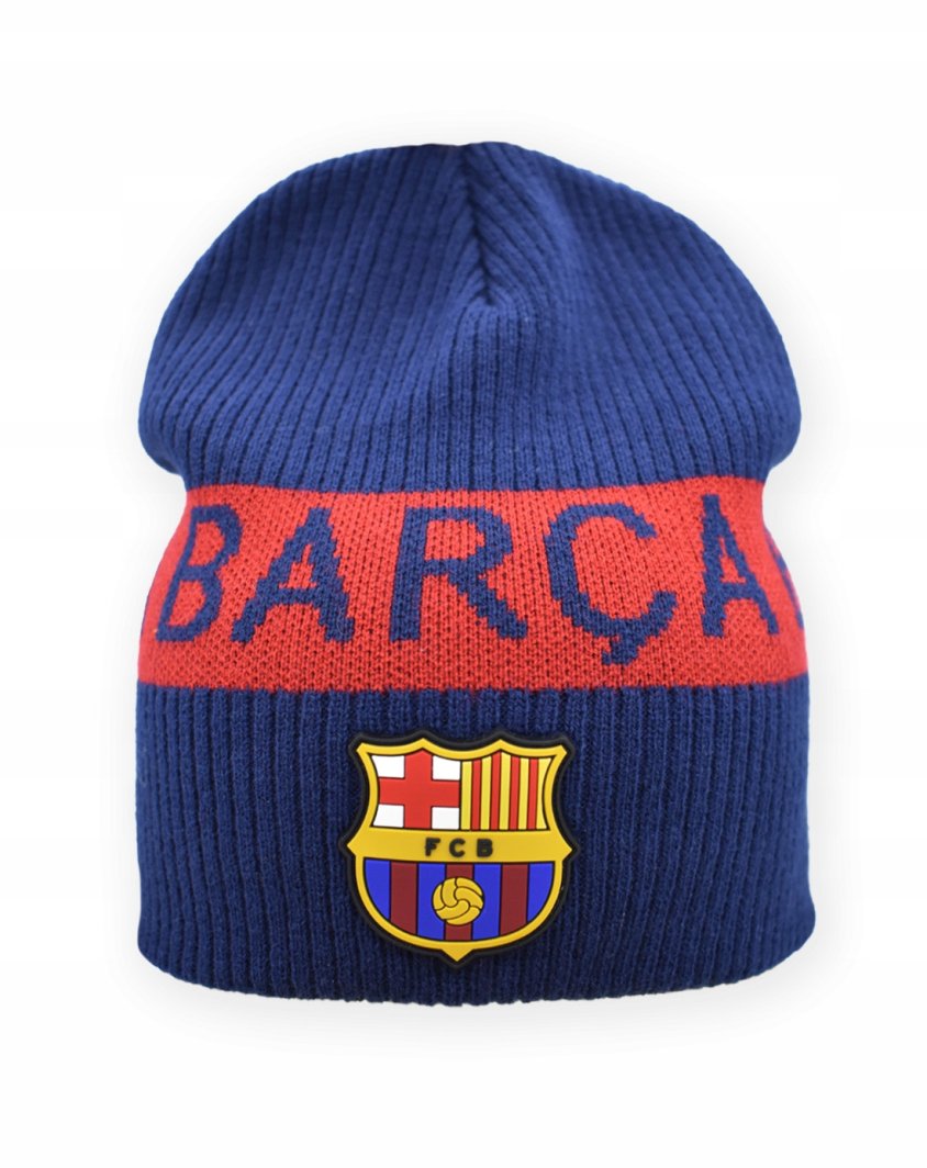 Czapka Zimowa Dla Dorosłych FC Barcelona Herb Logo Granatowa Napis Akrylowa 1