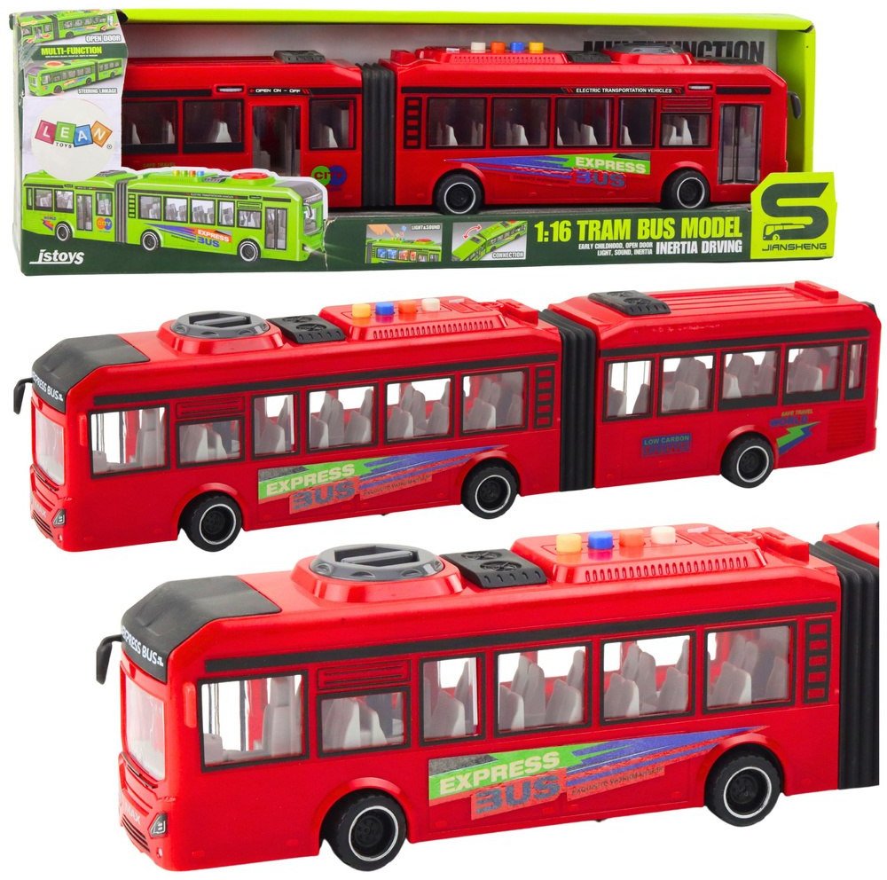 LeanToys Autobus Przegubowy Otwierane Drzwi Światła Dźwięki Czerwony 1: ...