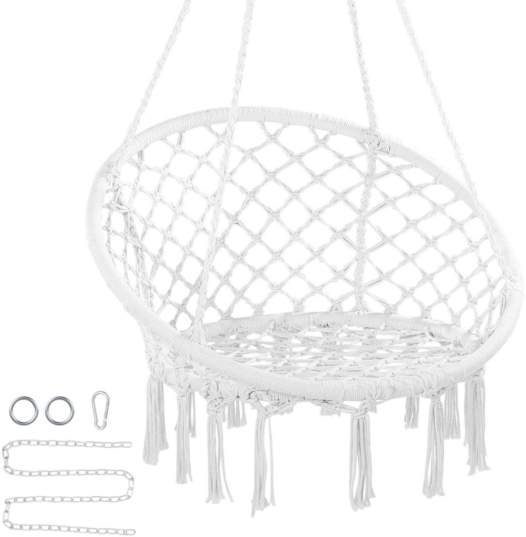 Fotel Wiszący Ogrodowy z Oparciem Krzesło Boho Udźwig 150 kg 1