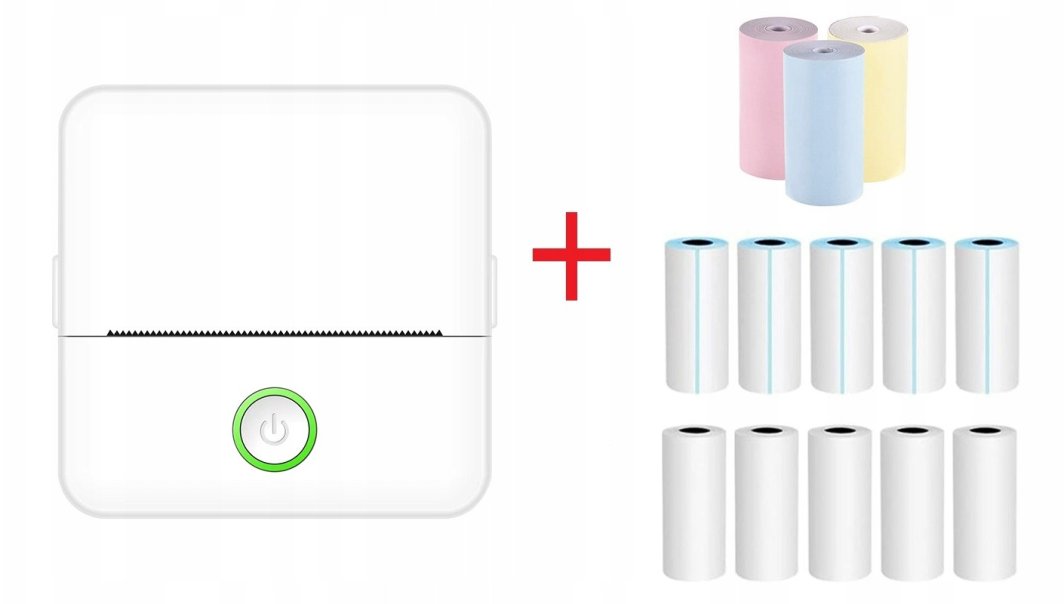 MINI DRUKARKA TERMICZNA DO ZDJĘĆ NOTATEK ETYKIET + 13 ROLEK GRATIS NAKLEJKI 1